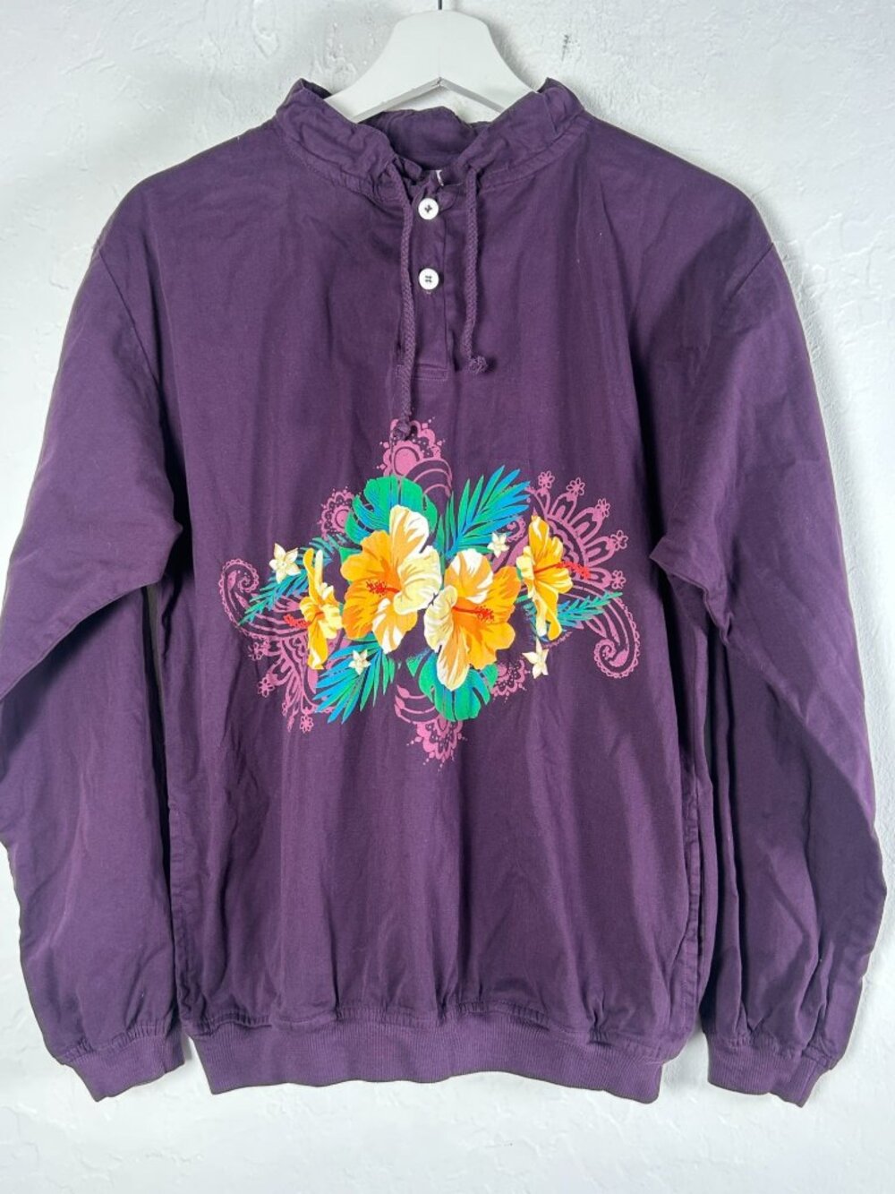 Vintage Crazy Shirt Blackberry Dyed XS Purple Pullover Sweatshirt Hibiscus